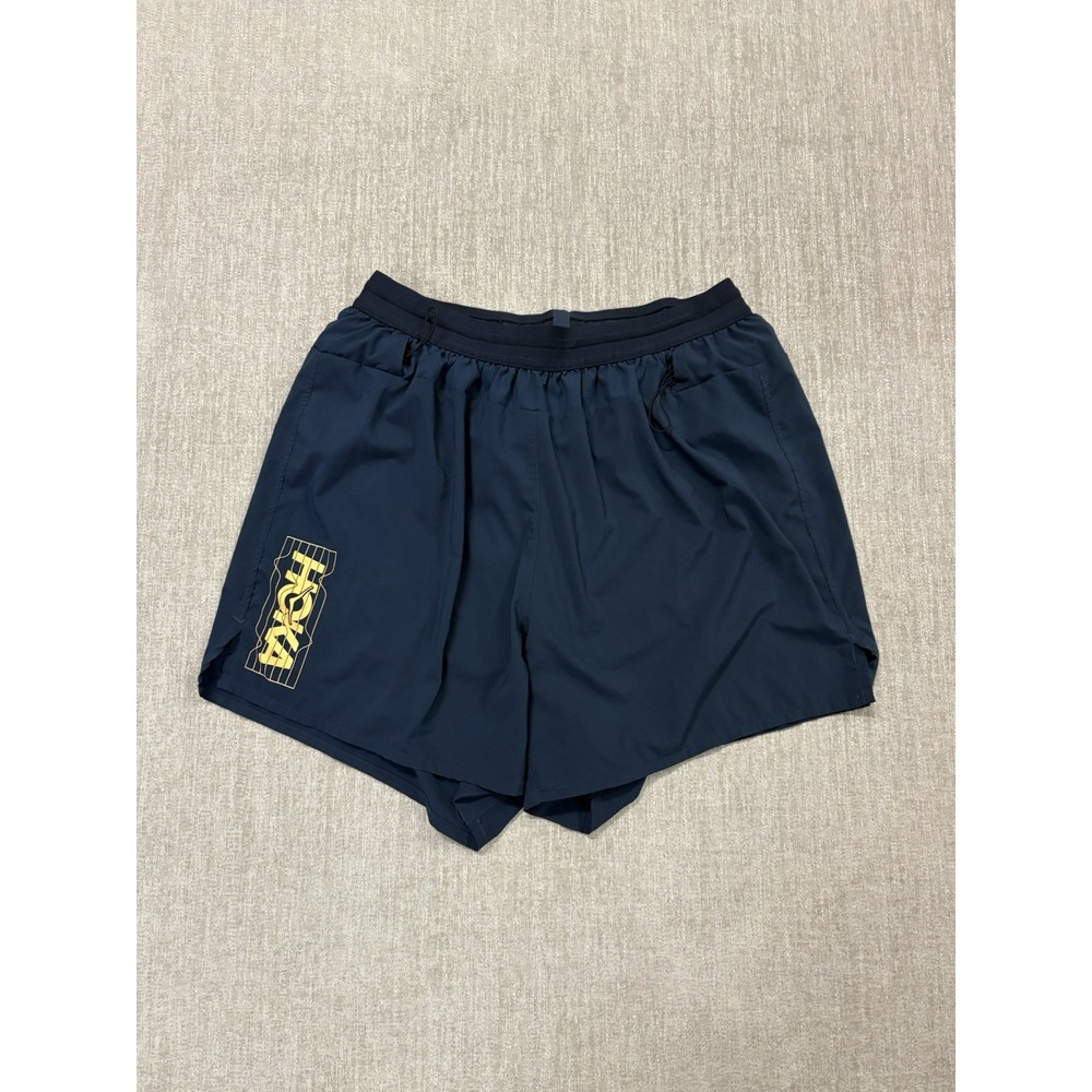 HOKA One One Mens Shorts Size XL Blue Lined 5" Running Performance Zip Pouch
